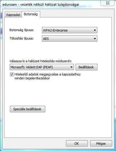 H�l�zati hiteles�t�si m�d kiv�laszt�sa 