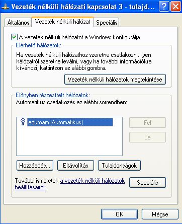 eduroam h�l�zat kiv�laszt�sa